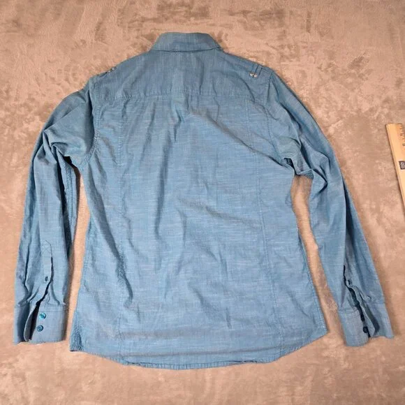 G by Guess Blue Button-Up Shirt Women’s Medium Western Utility Cotton Top - Picture 11 of 11